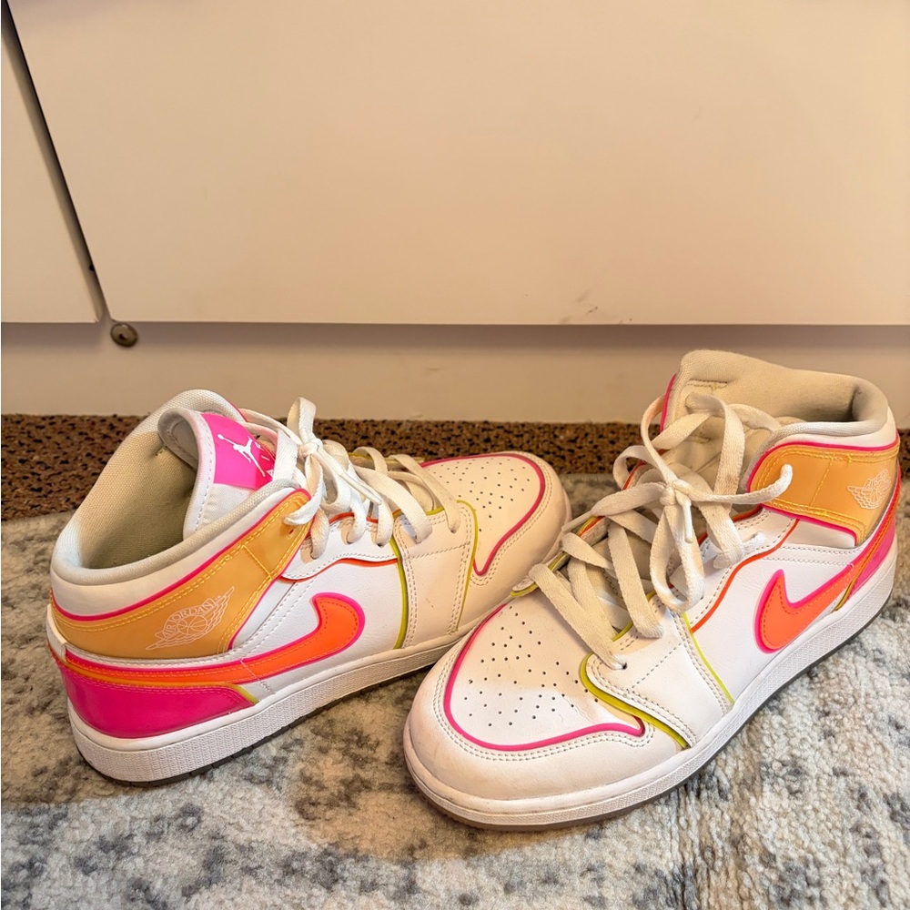 Nike Mid-Top Sneakers in White with Pink & Orange Accents